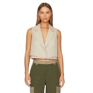 L’Academie Los Angeles Cropped Blazer Vest Beige Revolve Size XS